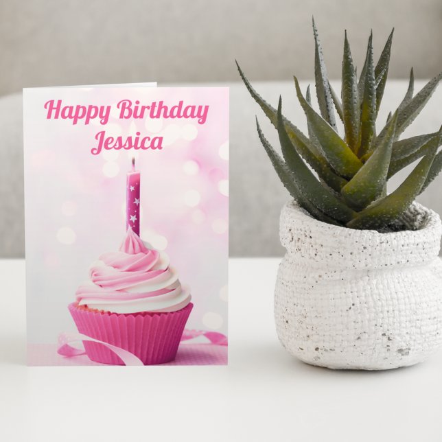 Carte Joli Cupcake Rose Photo Personnalisé Joyeux Annive (Créateur téléchargé)