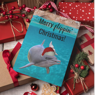 Carte Joli dauphin de l'océan Noël Père Noël