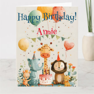 Carte Joli dessin animal enfants avec éléments d'anniver