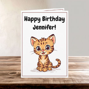 Carte Joli dessin Bengale Chat Kitten Nom Anniversaire