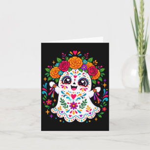 Carte Joli dia de los muertos fantôme crâne en sucre