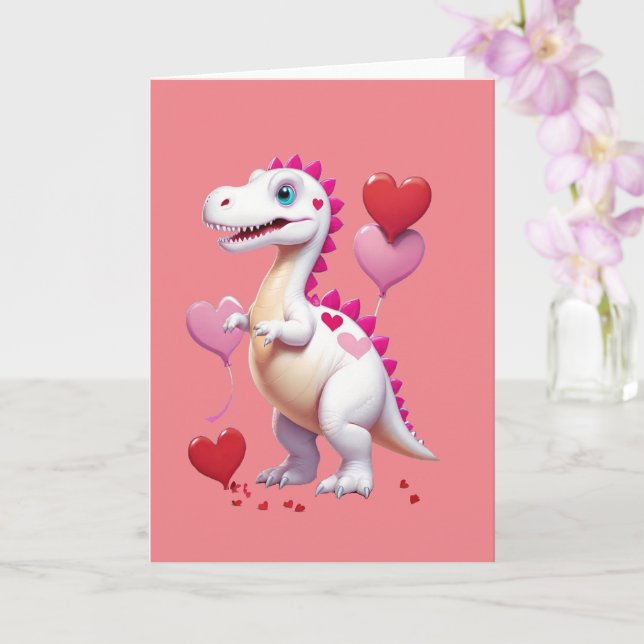 Carte Joli dinosaure blanc pour la Saint-Valentin (Orchidée)