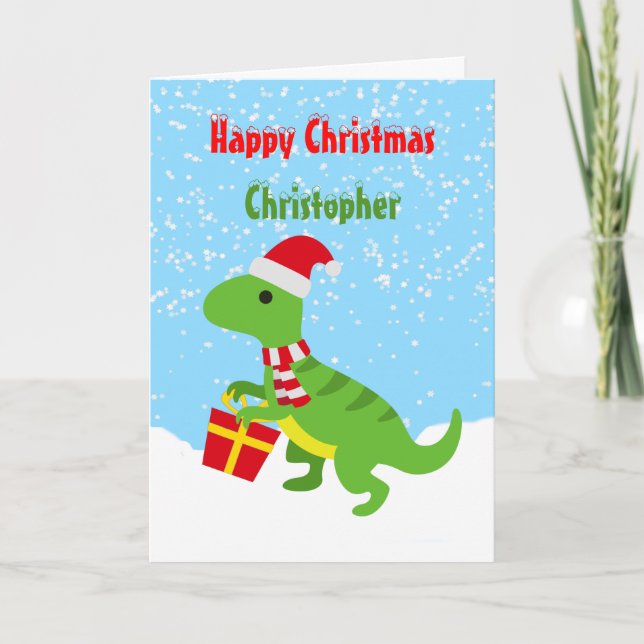 Carte Joli Dinosaure de Noël T Rex (Devant)