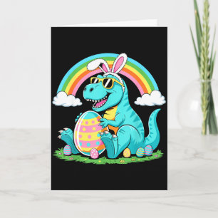 Carte Joli dinosaure lapin œuf heureux Pâques T Rex garç