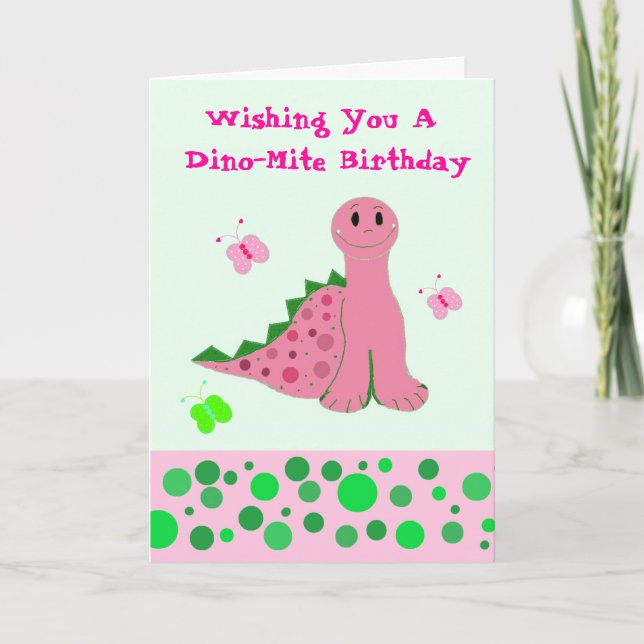 Carte Joli Dinosaure Rose (Devant)