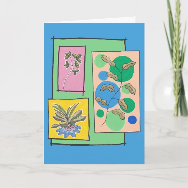 Carte Joli doodé d'art de trois plantes, vos mots dans (Devant)