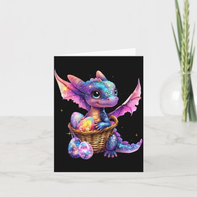 Carte Joli dragon spatial collectant des œufs de Pâques  (Devant)