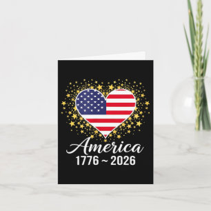 Carte Joli drapeau cœur 1776 2026 juillet 4ème 250ème an