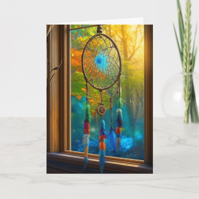 Carte Joli Dreamcatcher coloré dans vitre (Devant)