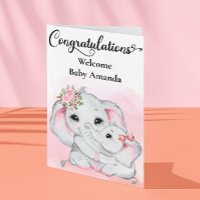 Joli éléphant rose mère bébé félicitations 
