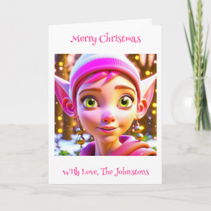 Carte Joli Elfe Rose Whimsical Noël personnalisé