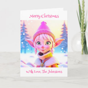 Carte Joli Elfe Rose Whimsical Noël personnalisé