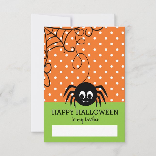 Carte Joli Enseignant d'Halloween à l'araignée mignonne (Devant)