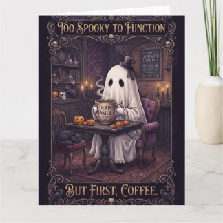 Carte Joli Fantôme Buvant du Café dans une Salle Sombre