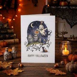 Carte Joli fantôme d'Halloween en haut-de-forme