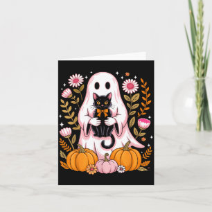 Carte Joli fantôme d'Halloween tenant un chat noir vinta