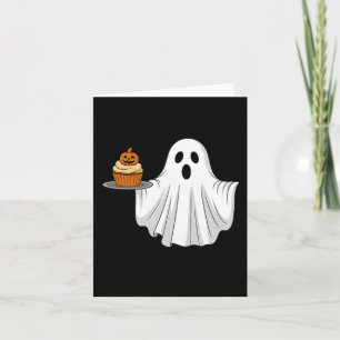 Carte Joli fantôme d'Halloween tenant un cupcake à la ci