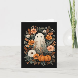 Carte Joli Fantôme Et Floral De Citrouille D'automne Épo