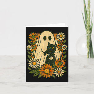Carte Joli fantôme tenant un chat noir floral groovy drô