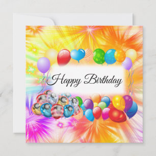 Carte Joli, Feu d'artifice coloré, Ballons, Anniversaire
