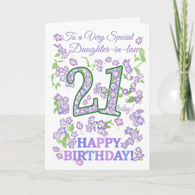 Carte Joli Floral 21e anniversaire belle-fille (Devant)