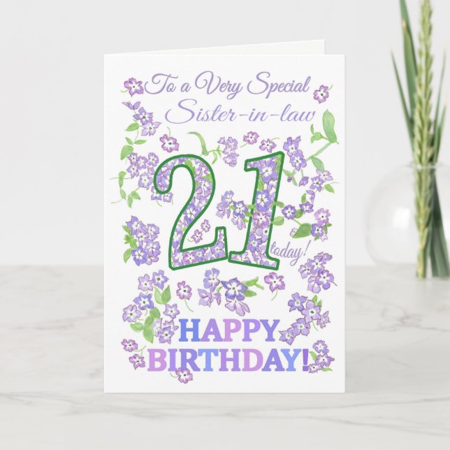 Carte Joli floral 21e anniversaire Soeur spéciale (Devant)