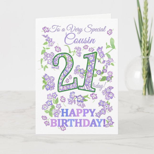 Carte Joli Floral 21ème Anniversaire Très Spécial Cousin (Devant)