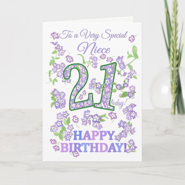 Carte Joli Floral 21ème Anniversaire Très Spécial Nièce (Devant)