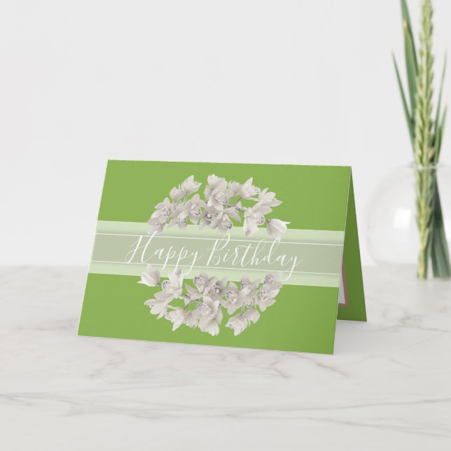 Carte Joli floral blanc orchidée Bouquet Anniversaire (Devant)
