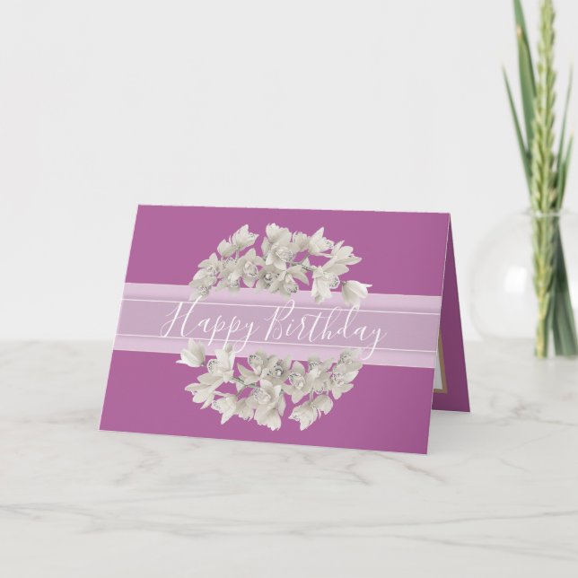 Carte Joli floral blanc orchidée Bouquet Anniversaire (Devant)