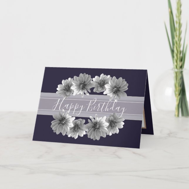 Carte Joli Floral Elegant Dahlia Flower Navy Anniversair (Devant)