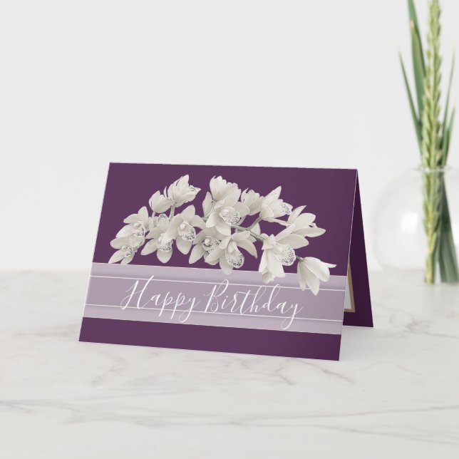 Carte Joli Floral Moderne Orchidée Fleur pourpre Anniver (Devant)