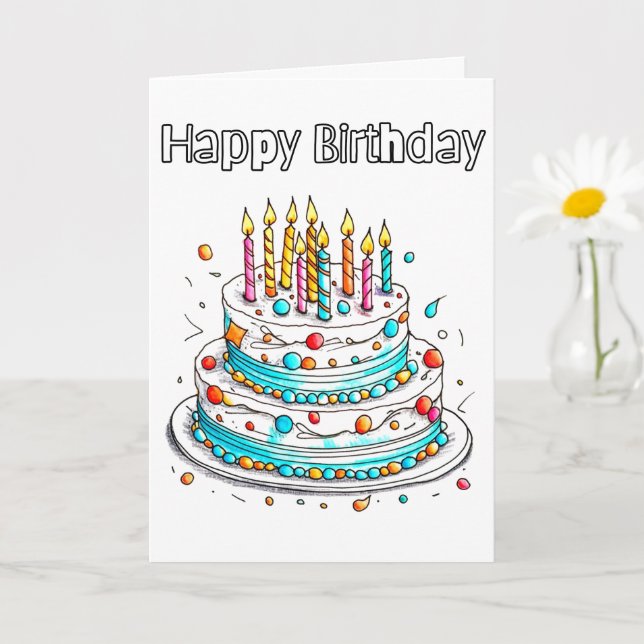 Carte Joli gâteau d'anniversaire de fête (Petite plante)