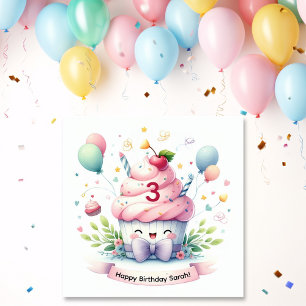 Carte Joli gâteau rose Kawaii Joyeux Anniversaire