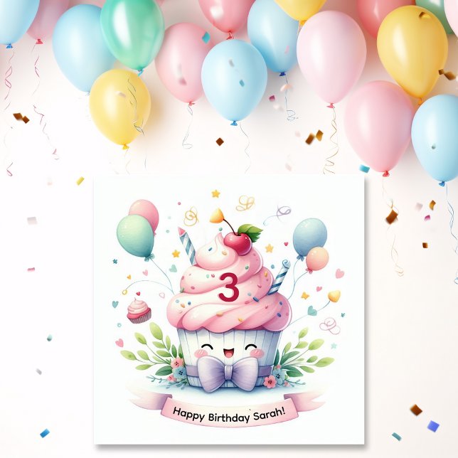 Carte Joli gâteau rose Kawaii Joyeux Anniversaire  (Créateur téléchargé)