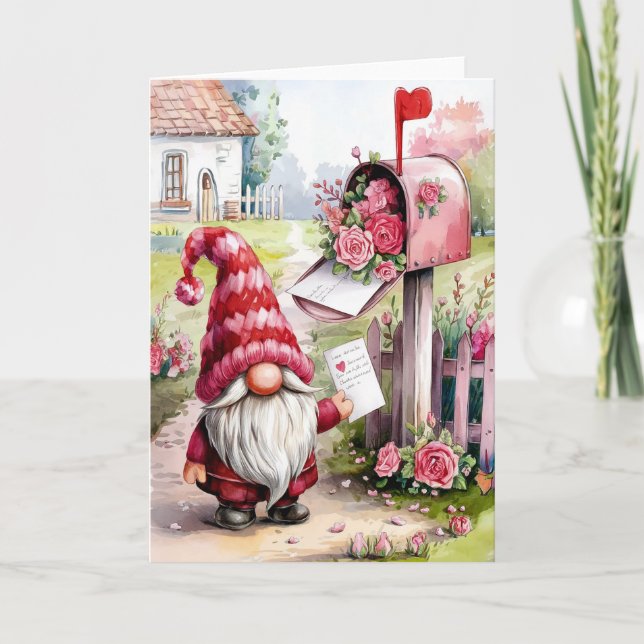 Carte Joli gnome de la Saint-Valentin au boîtier aux let (Devant)