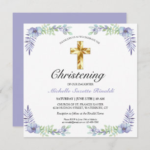 Carte Joli Gold Cross Lavender Floral Christening