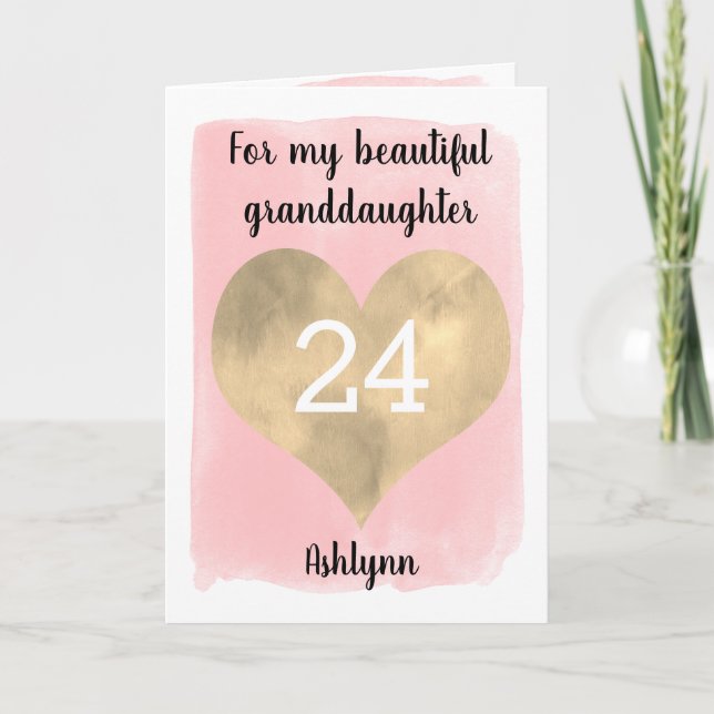 Carte Joli Gold et rose 24e anniversaire (Devant)