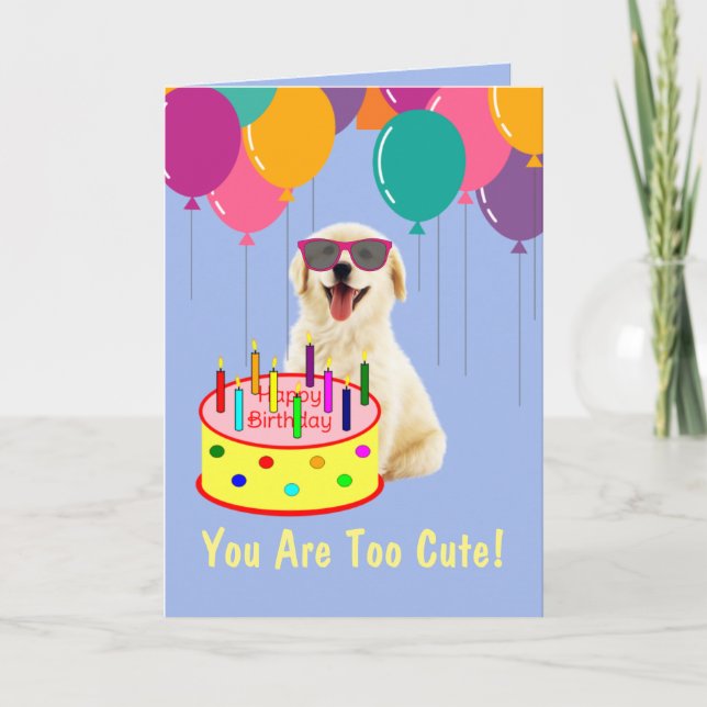 Carte Joli Golden Retriever Chiot Anniversaire (Devant)