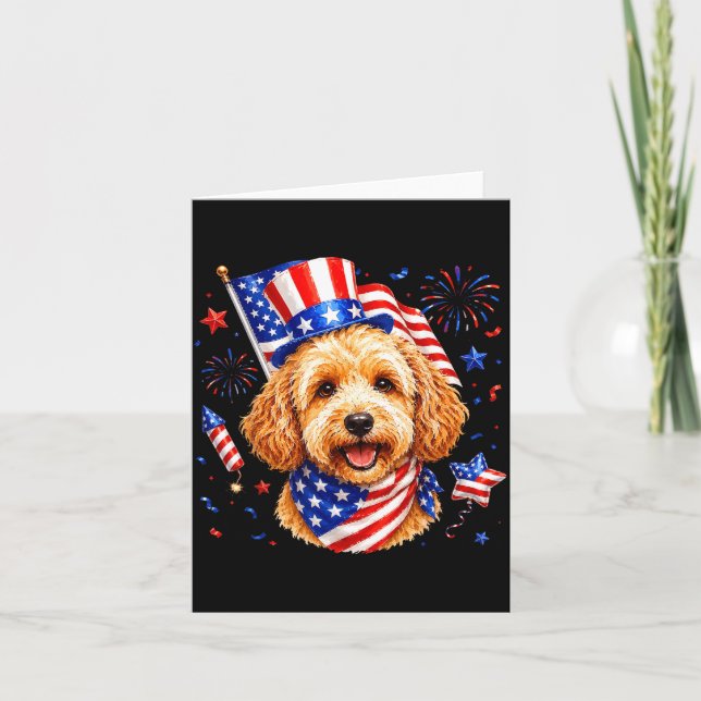 Carte Joli Goldendoodle Drapeau Américain 4 Juillet Homm (Devant)
