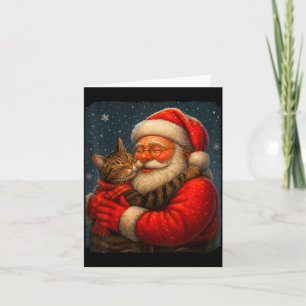 Carte Joli Graphique Santa Étreint Chat Noël Xmas Femmes