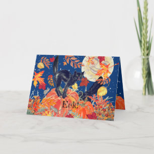 Carte Joli Halloween Chat Souris Lune Citrouille enfant