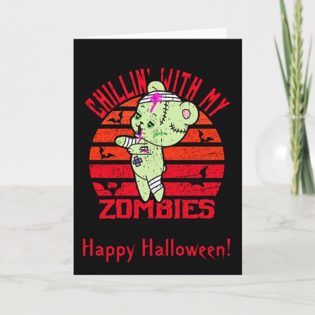 Carte Joli Halloween Chillin' avec mes zombies Teddy Bea (Devant)