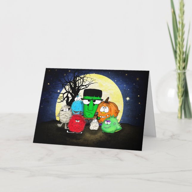 Carte Joli Halloween des monstres mignons (Devant)