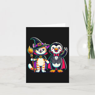 Carte Joli Halloween Enfants Penguin Vampire Chat Witn