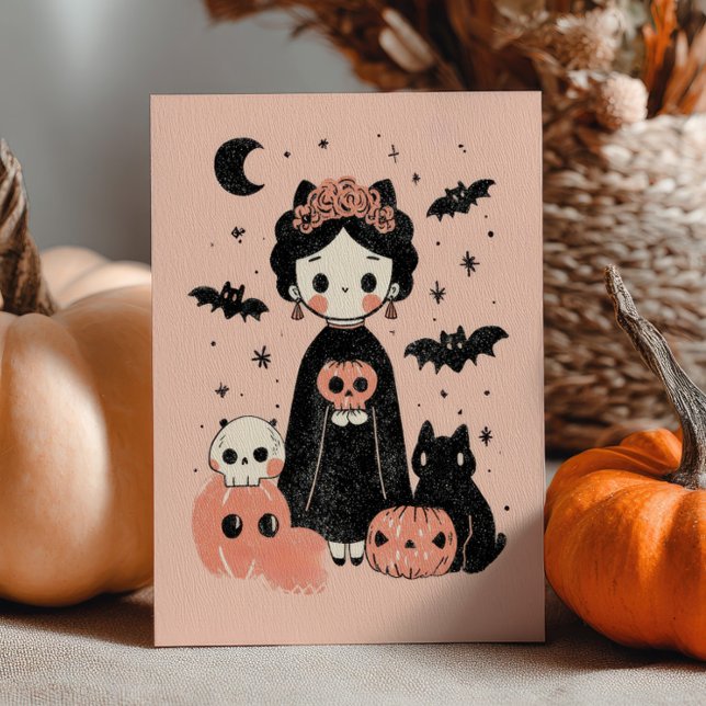 Carte Joli Halloween Frida Kahlo Pink Pasteloween (Créateur téléchargé)