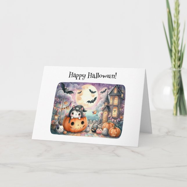 Carte Joli Halloween Kawaii Salutation (Devant)