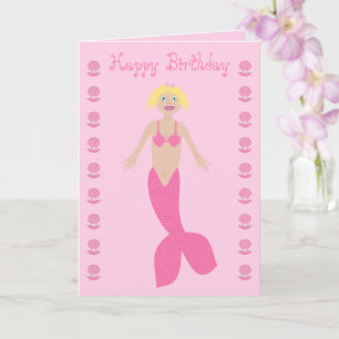 Carte Joli Imaginaire rose Sirène Personnalisé Anniversa