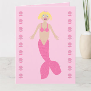 Carte Joli Imaginaire rose Sirène Personnalisé Anniversa