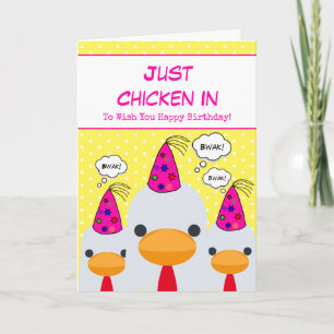 Carte Joli Jaune Drôle Juste Poulet Dans Joyeux Annivers